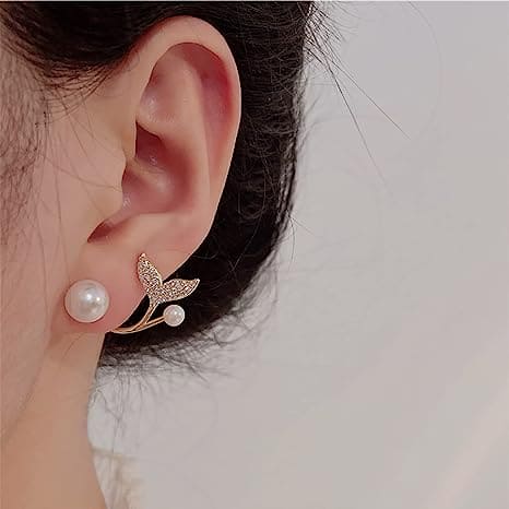 Fish Tail Pearl Earrings, Crystal Imitation Pearl Sweet Earring, Charming Crystal Stud Earrings, Elegant Mermaid Tail Shape Pearl Earrings Fish Tail Pearl Earrings, Crystal Imitation Pearl Sweet Earring, Charming Crystal Stud Earrings, Elegant Mermaid Tail Shape Pearl Earrings